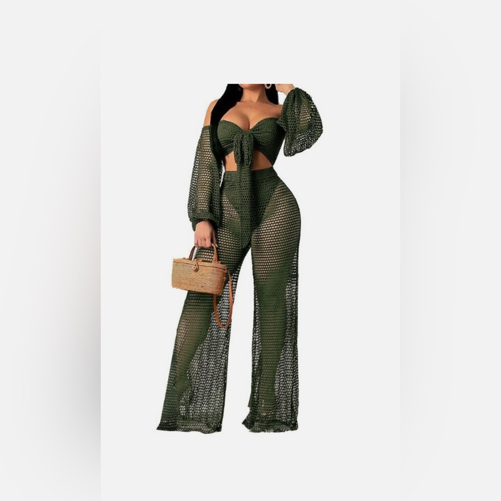 Elegant Olive Green Mesh Jumpsuit
